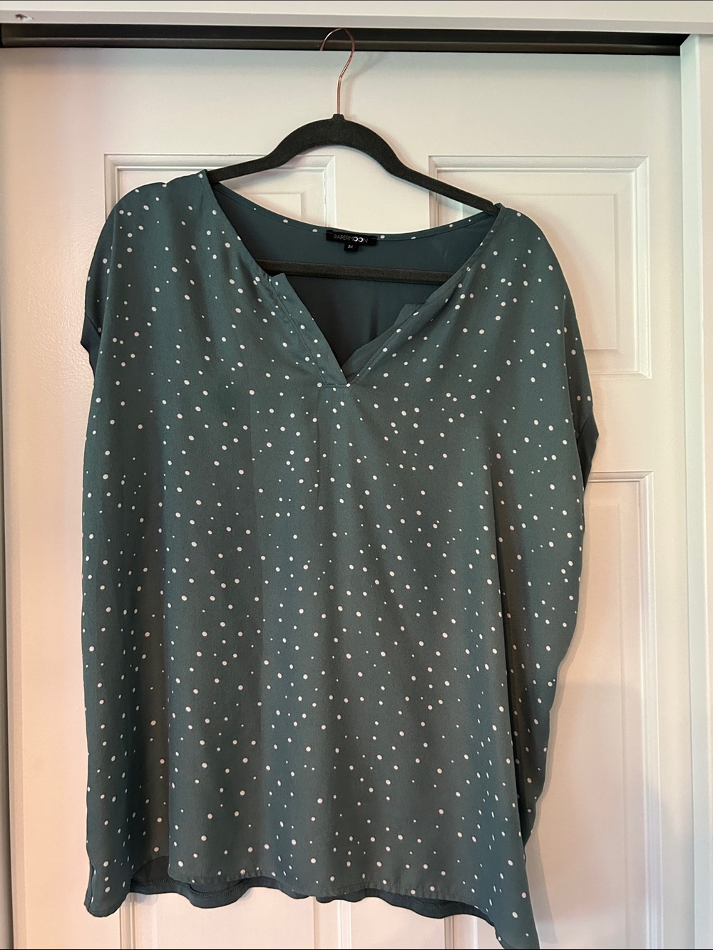 Papermoon Teal Polka Dot V-Neck Short Sleeve Blouse